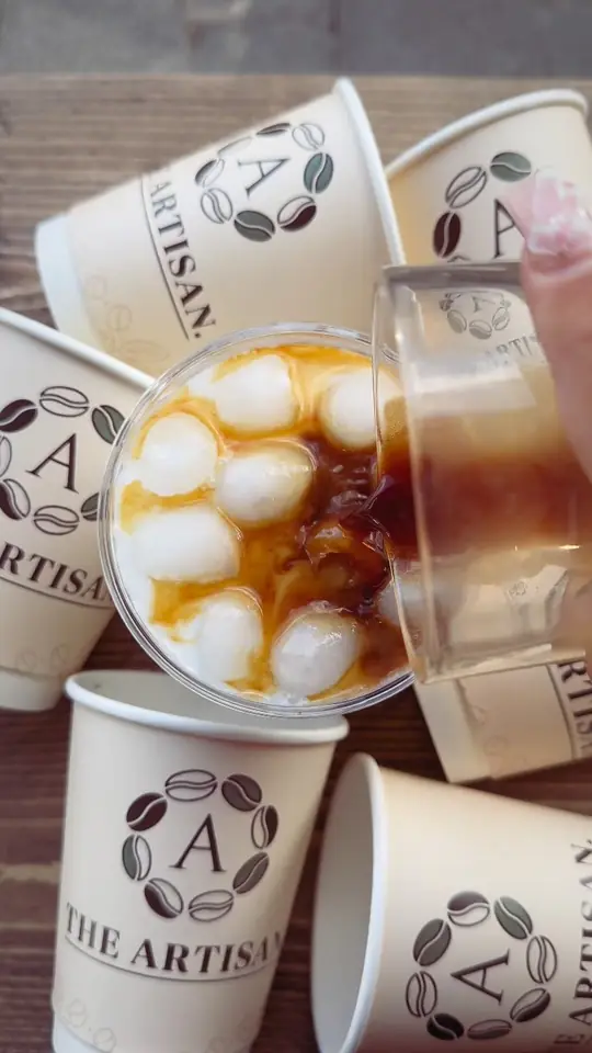 Iced coffees in The Artisan branded cups