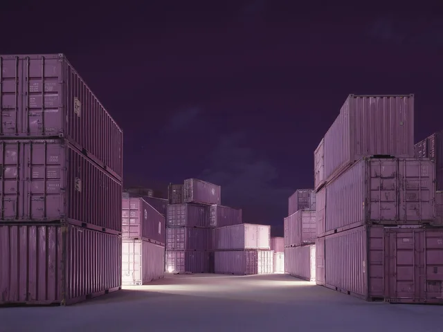 Stacked shipping containers at dusk, from Black Sand Distribution