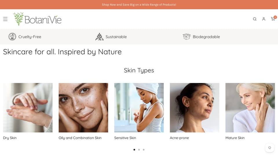 The Botanivie storefront, skincare by skin type